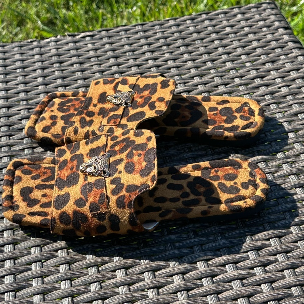 Brown Leopard Print Slide Sandals - Picture 4 of 5